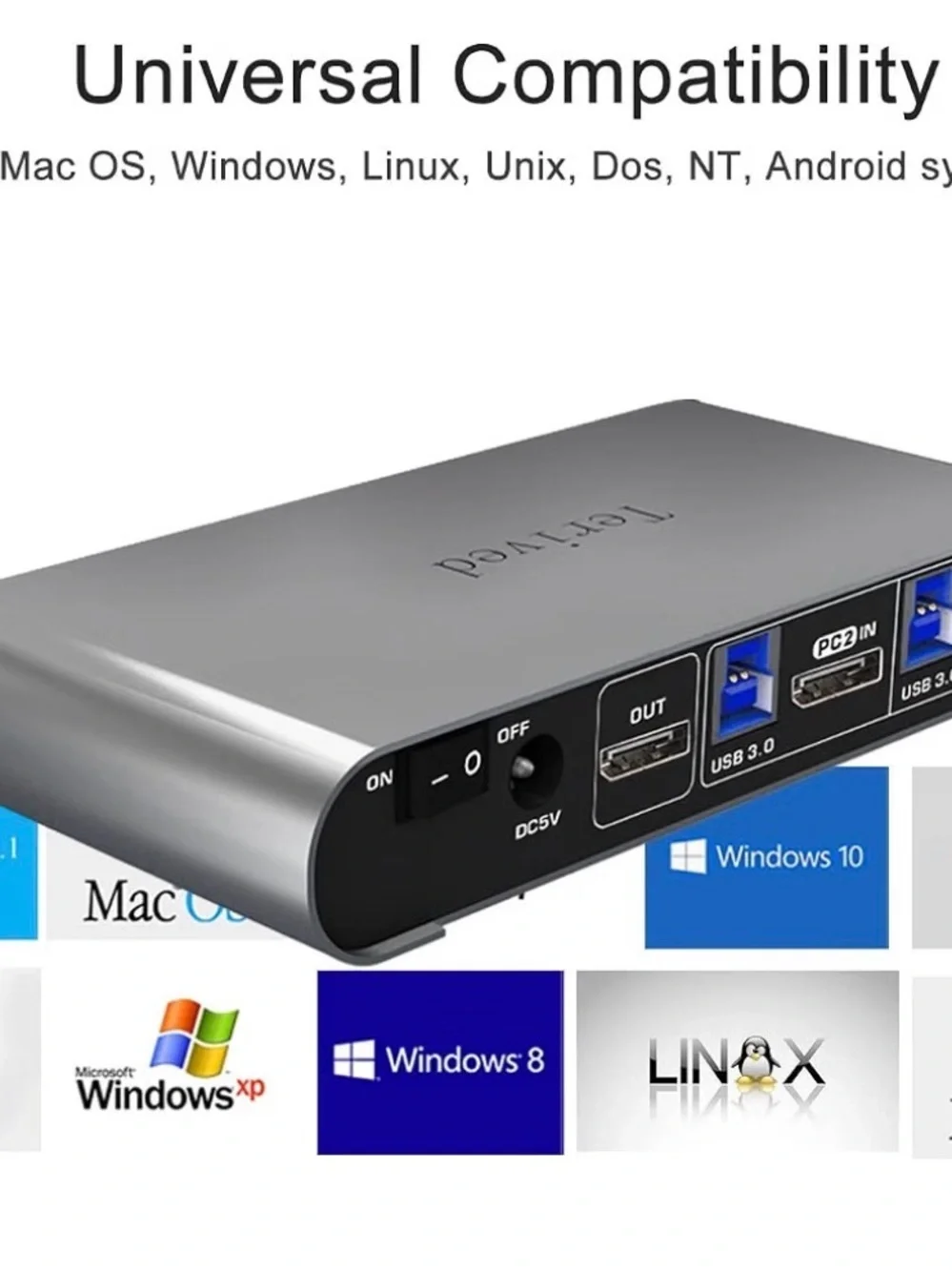 Silver 2-Port DisplayPort USB 3.0 KVM Switch - Silver NIB
